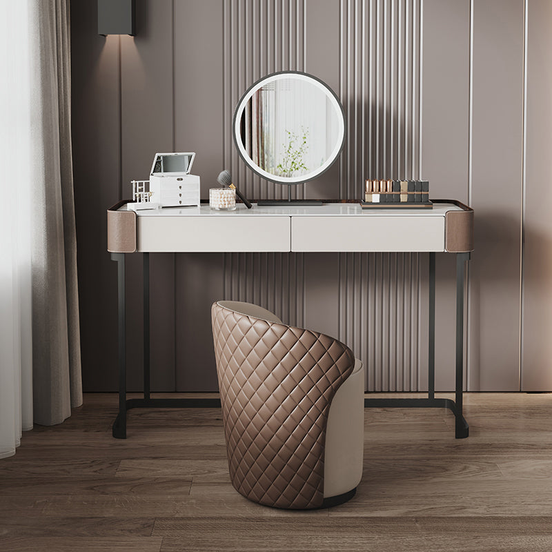 2-Drawer Vanity Makeup Table Stool Set Stone Top Dressing Table