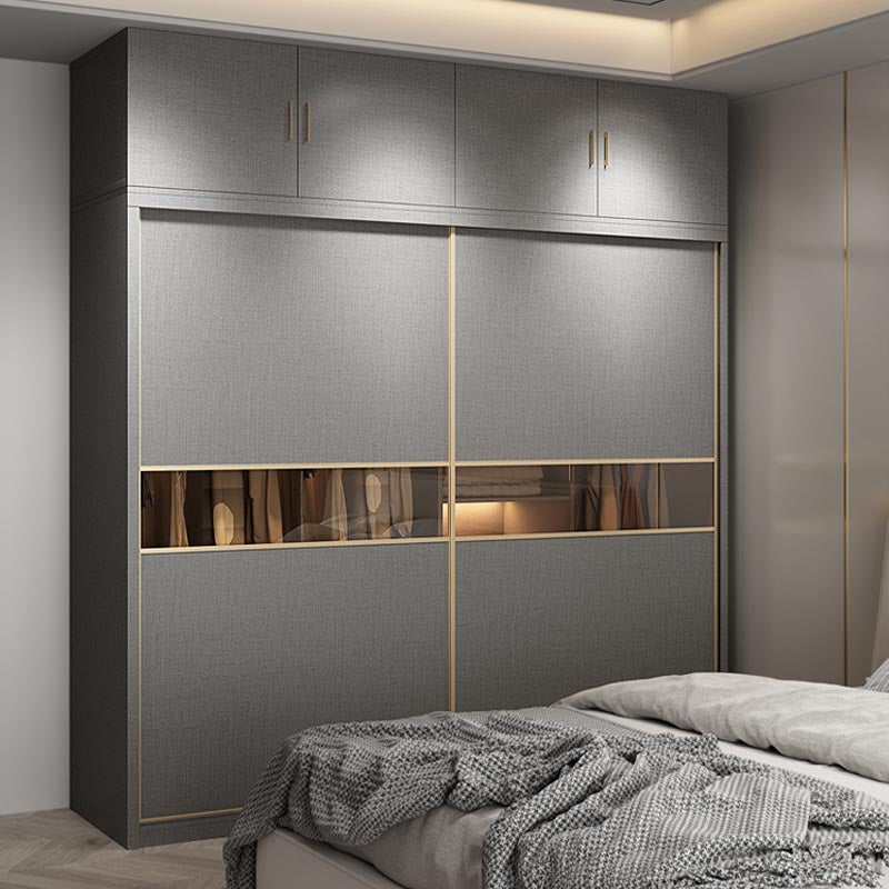 Contemporary Style Gray Colour Wardrobe Wood Self Close Drawers Wardrobe Closet