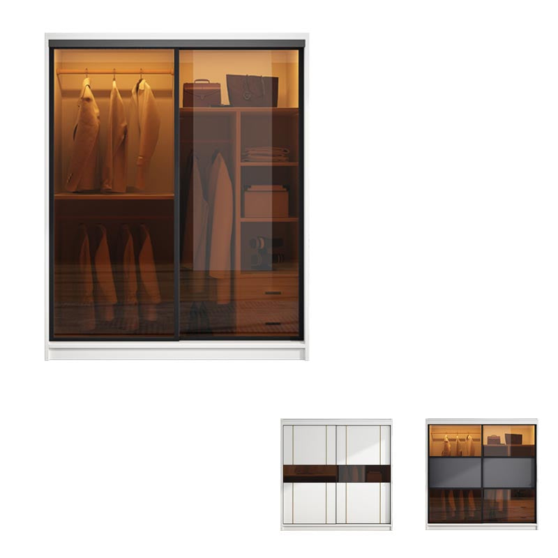 Modern Wardrobe for Home Mirrored Finish Cabinet with Glass Doors