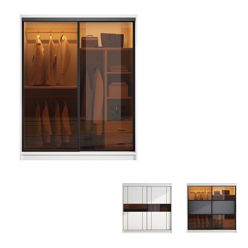 Modern Wardrobe for Home Mirrored Finish Cabinet with Glass Doors