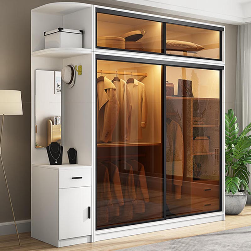 Modern Wardrobe for Home Mirrored Finish Cabinet with Glass Doors