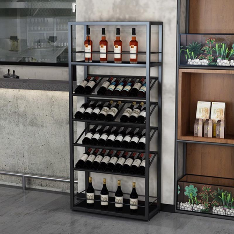 Freestanding Modern Bottle Wine Rack Black with Shelf Bottle Holder Metal