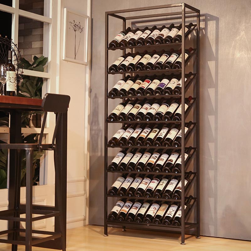 Freestanding Modern Bottle Wine Rack Black with Shelf Bottle Holder Metal