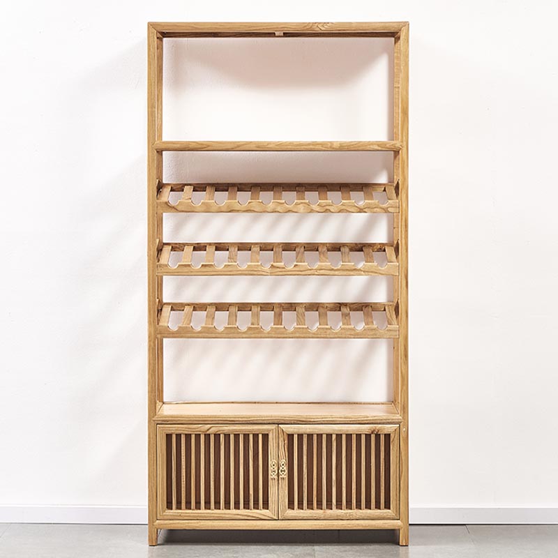 Mid-Century Modern Wood Wine Rack Elm Floor Wine Jail with Shelf