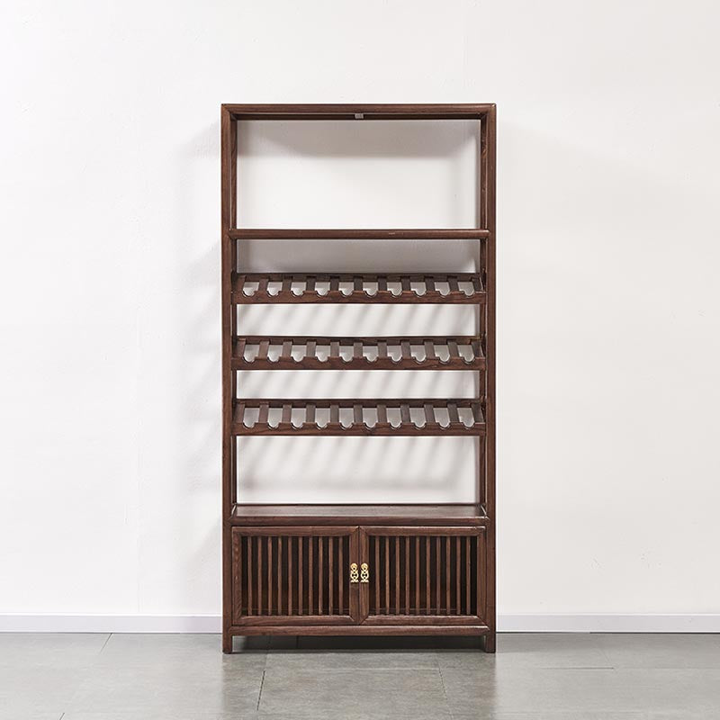 Mid-Century Modern Wood Wine Rack Elm Floor Wine Jail with Shelf