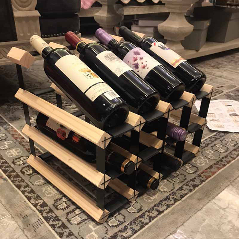 Industrial Tabletop Wine Holder Solid Wood Stackable Wine Rack