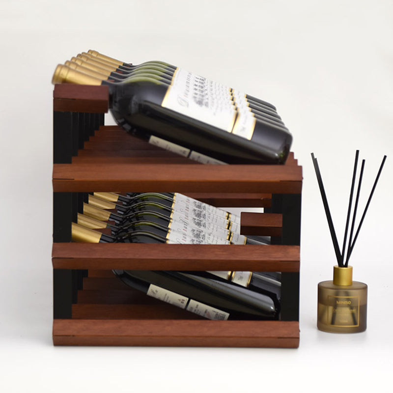 Industrial Tabletop Wine Holder Solid Wood Stackable Wine Rack