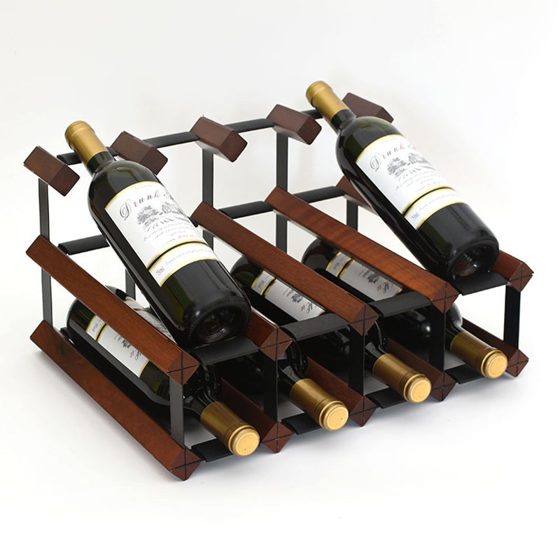 Industrial Tabletop Wine Holder Solid Wood Stackable Wine Rack