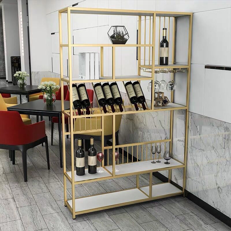 Iron Floor Wine Glass Stemware Rack Holder Modern Bottle Holder with Shelf