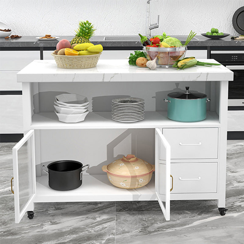 Modern Rolling Kitchen Cart Marble Kitchen Island Cart with Double Sided Cabinet
