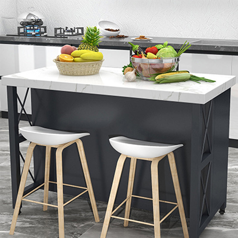 Modern Rolling Kitchen Cart Marble Kitchen Island Cart with Double Sided Cabinet