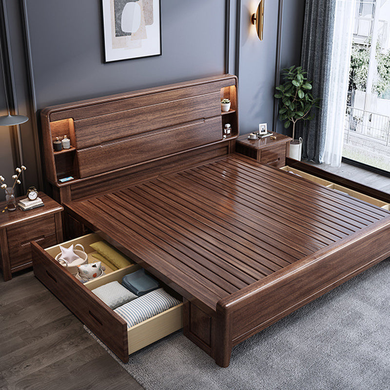 Scandinavian Solid Wood Storage with Headboard Rectangular Bed Frame