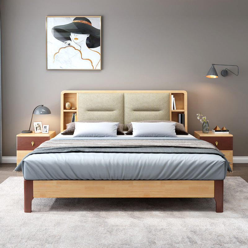 Contemporary Solid Wood Storage with Horizontal Panel Headboard Bed Frame
