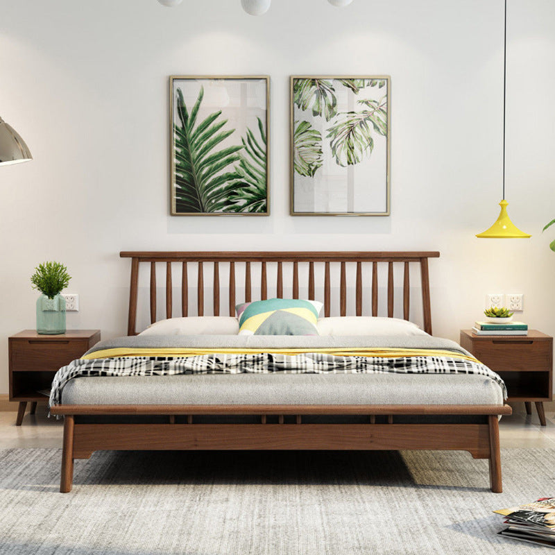 84.65 inch Wide Scandinavian Bed Frame Solid Wood Bed with Headboard