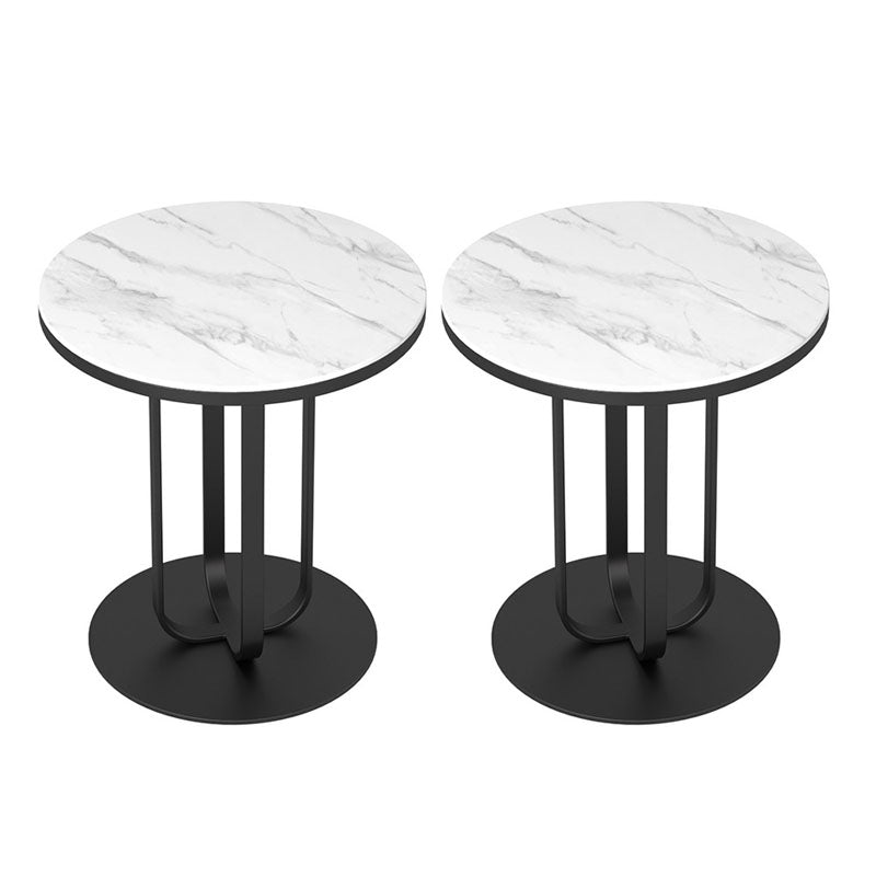 Modern Round Slate Top Side Table 21.65" Tall Metal Pedestal End Table