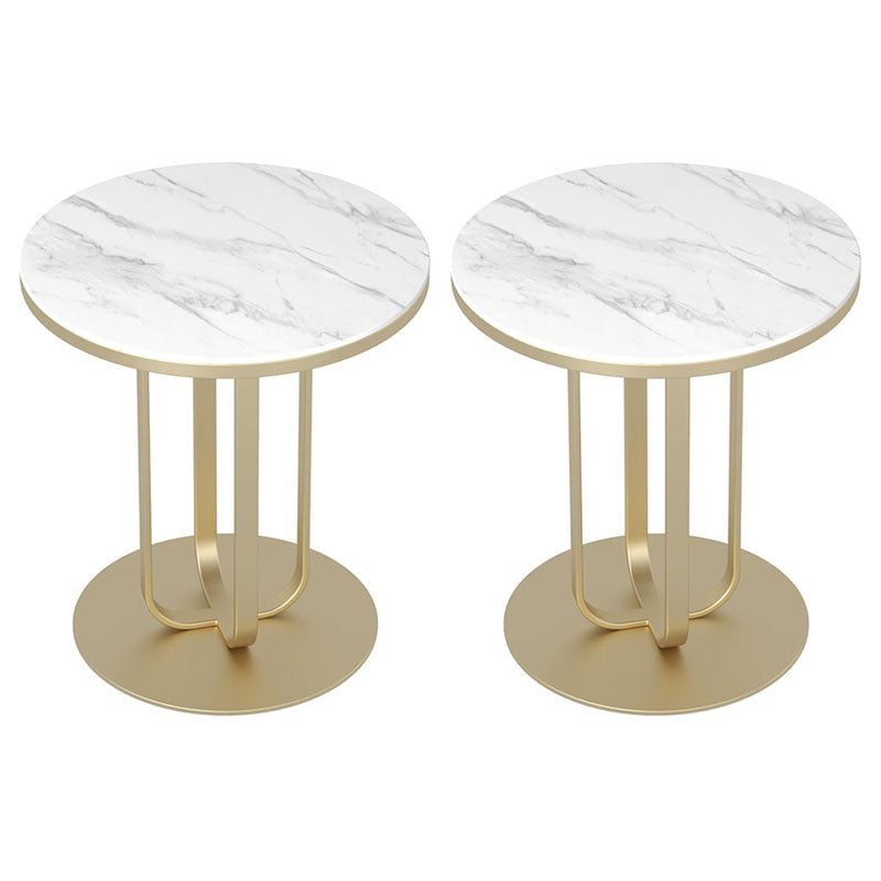 Modern Round Slate Top Side Table 21.65" Tall Metal Pedestal End Table