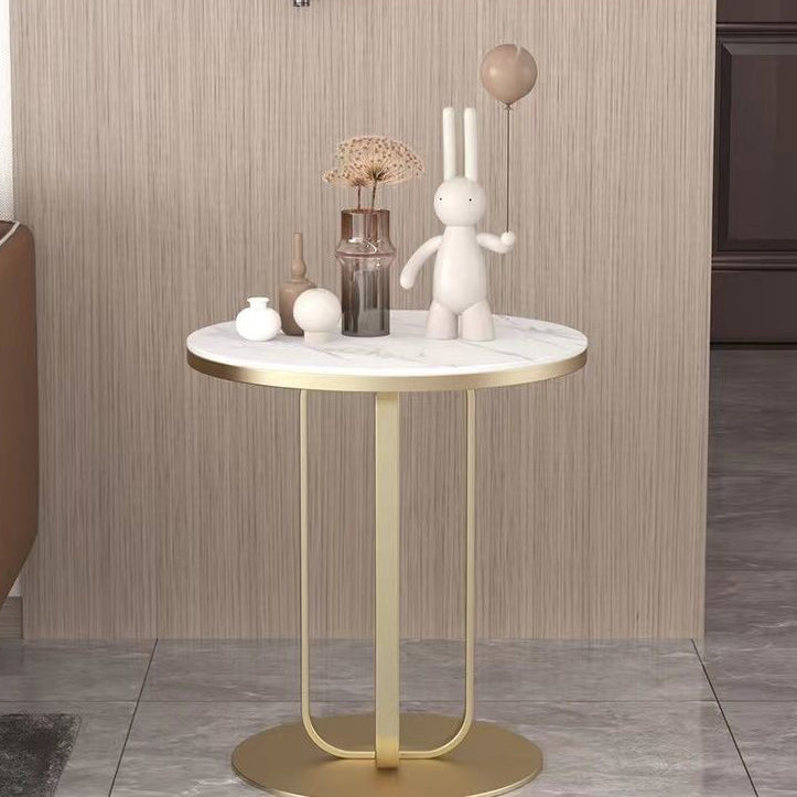 Modern Round Slate Top Side Table 21.65" Tall Metal Pedestal End Table
