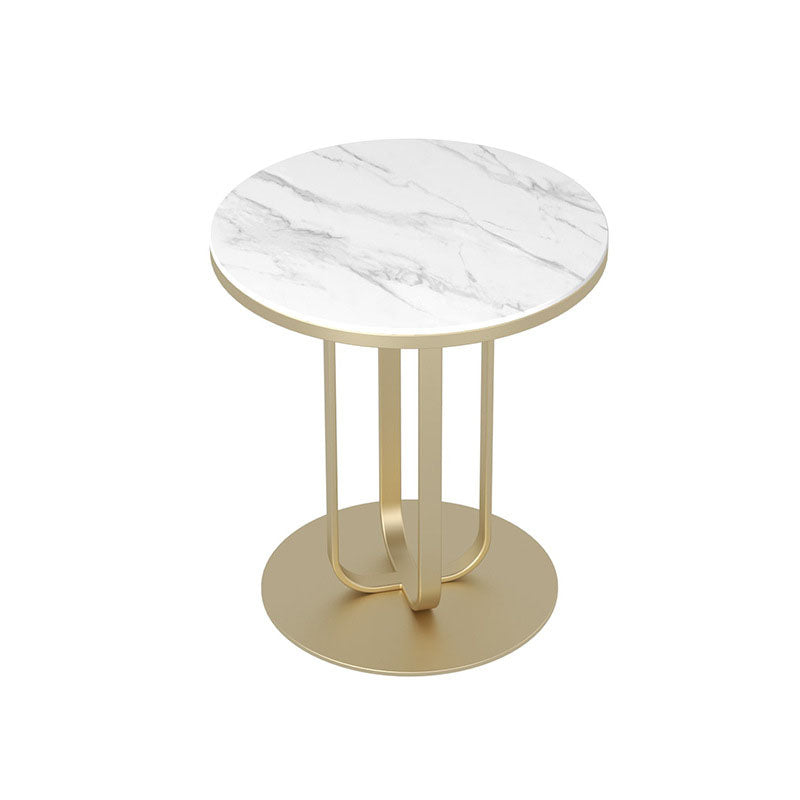 Modern Round Slate Top Side Table 21.65" Tall Metal Pedestal End Table