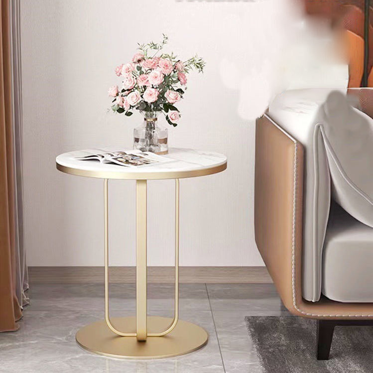 Modern Round Slate Top Side Table 21.65" Tall Metal Pedestal End Table