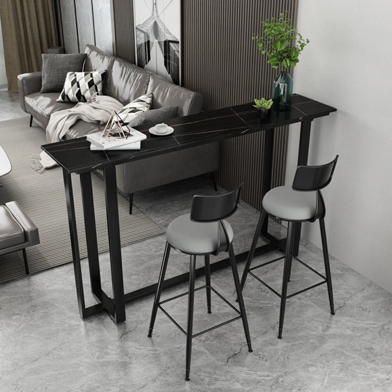 Industrial Sintered Stone Bar Table Black and Metal Base Bar Table