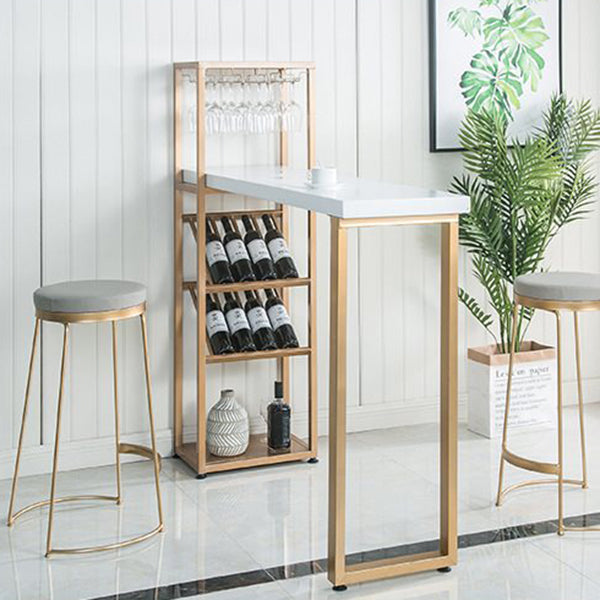 Bar Height Pub Table Glam Rectangle Solid Wood Bar Table with Storage