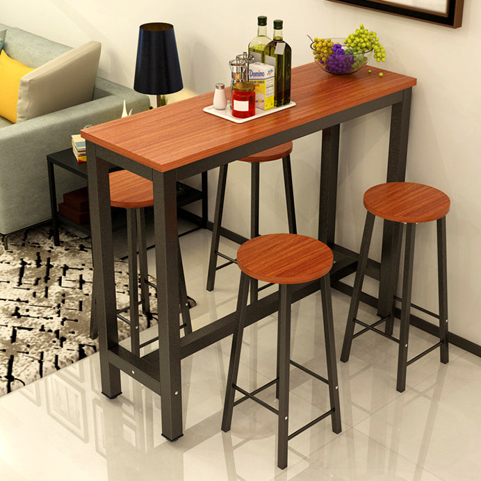 Modern Style Rectangle Bar Table Wood Bistro Bar Desk with Trestle Base
