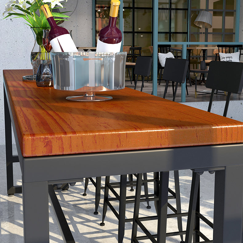 Industrial Style Bar Dining Table Brown Solid Wood Bar Wine Table with Metal Base
