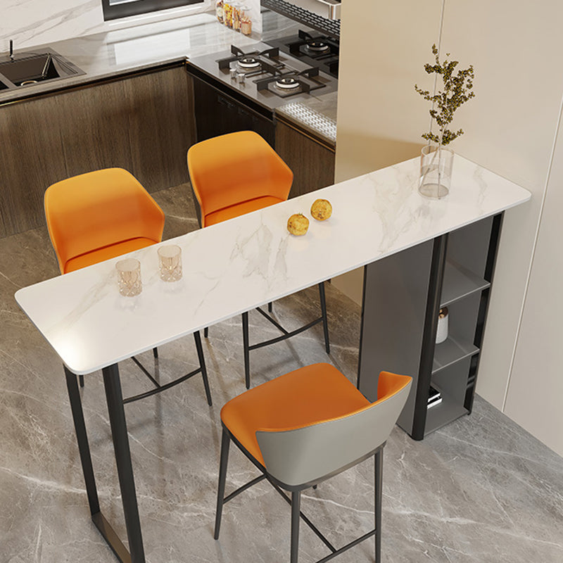 Modern Style Bar Table Stone Rectangle Bistro Bar Desk with Double Pedestal