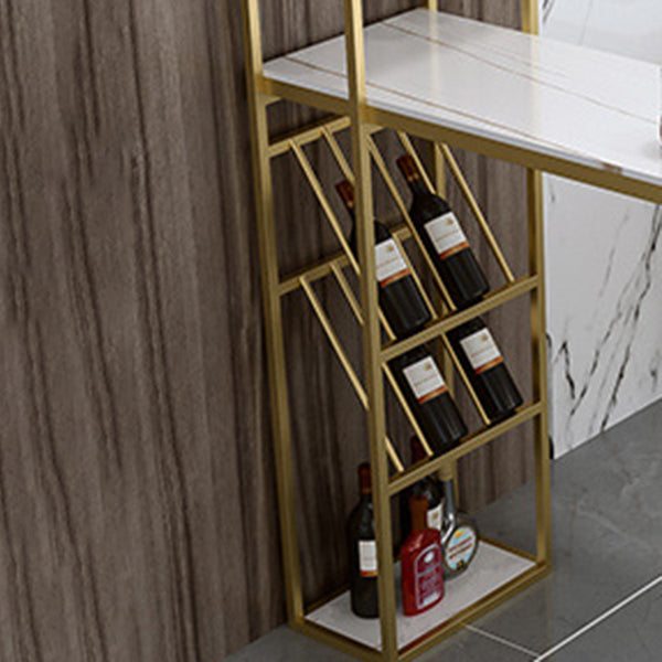 Glam Style Bar Table Stone Double Pedestal Bistro Bar Desk for Indoor