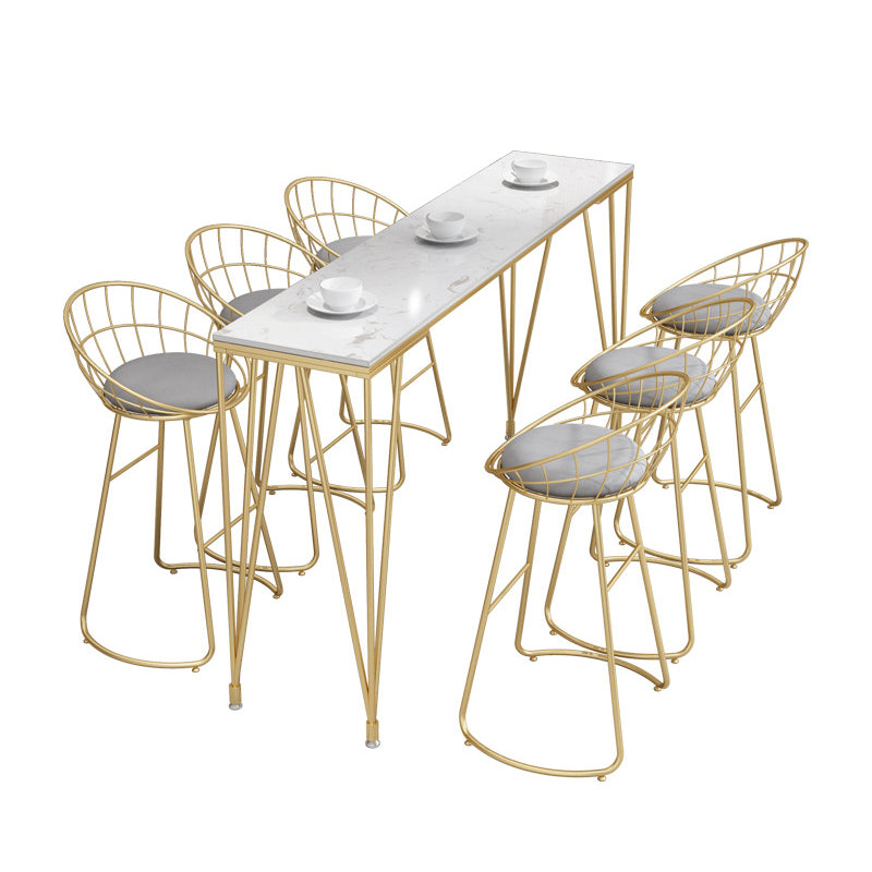 Glam Style Rectangle Bar Table Faux Marble 4 Legs Bar Wine Table