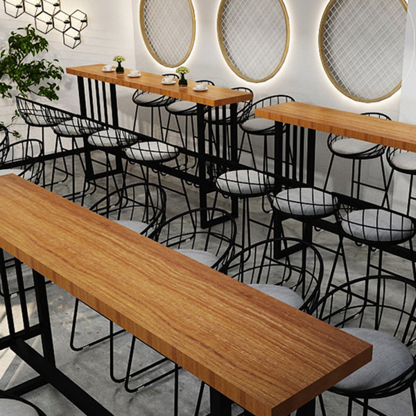 Industrial Style Bar Table Solid Wood Trestle Base Bar Dining Table