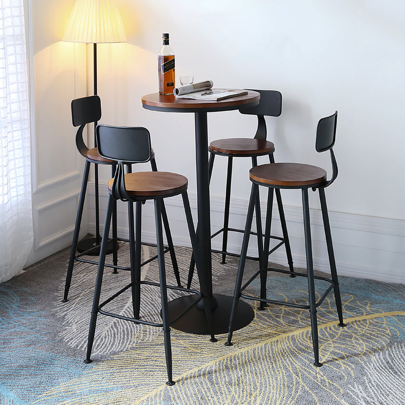 Industrial Brown Bar Dining Table Solid Wood Bistro Table with Metal Base