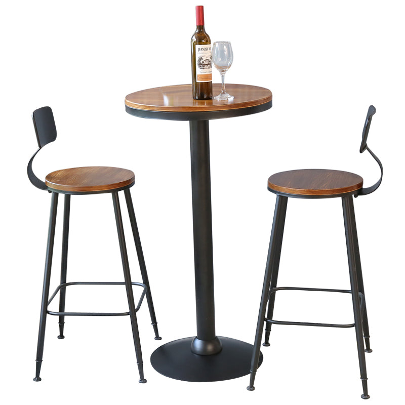 Industrial Brown Bar Dining Table Solid Wood Bistro Table with Metal Base