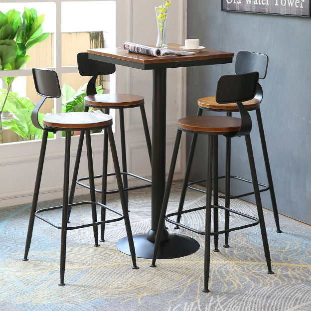Industrial Brown Bar Dining Table Solid Wood Bistro Table with Metal Base