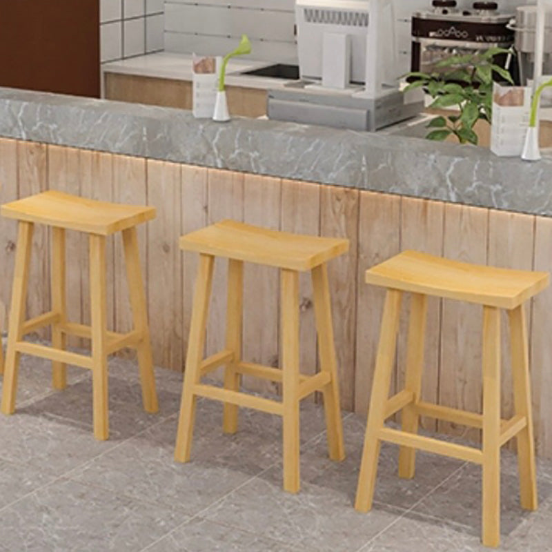 Solid Wood Backless Counter Stool Modern Armless Bar Stool with Wooden Footrest