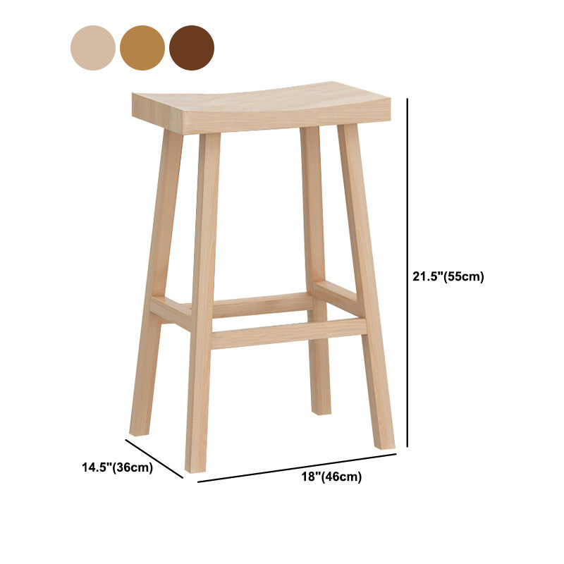Solid Wood Backless Counter Stool Modern Armless Bar Stool with Wooden Footrest