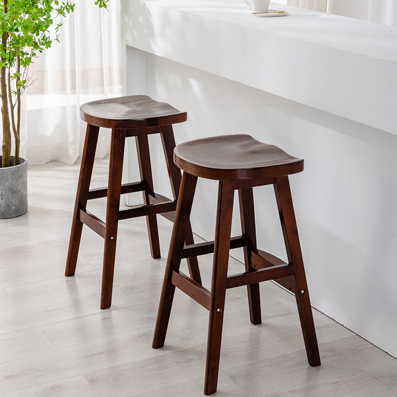 Contemporary Rubberwood Home Stool Solid Wood Backless Barstool