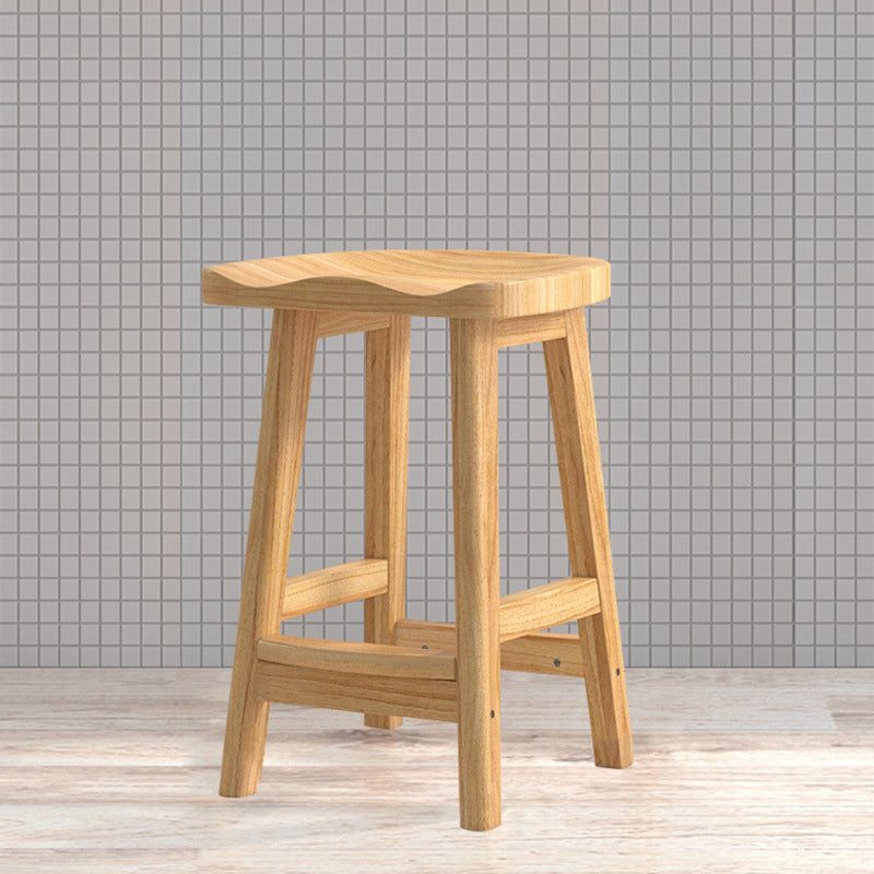 Contemporary Rubberwood Home Stool Solid Wood Backless Barstool