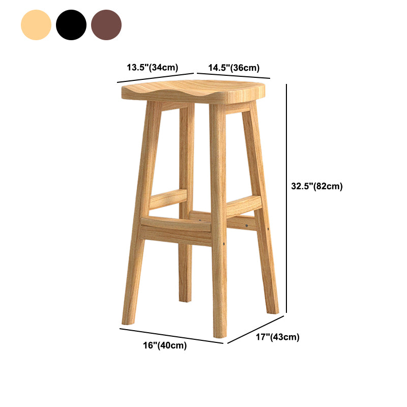 Contemporary Rubberwood Home Stool Solid Wood Backless Barstool