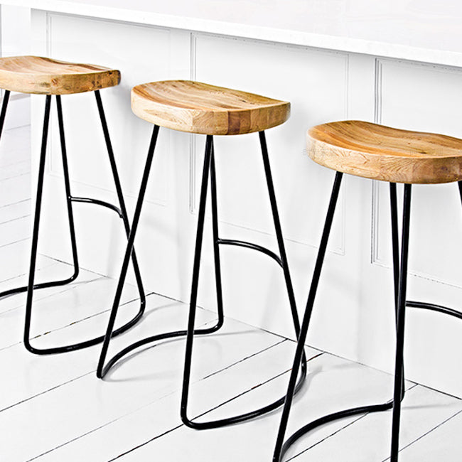 Saddle Seat Armless Bar Stool Modern Backless Bar Chair with Metal Footrest