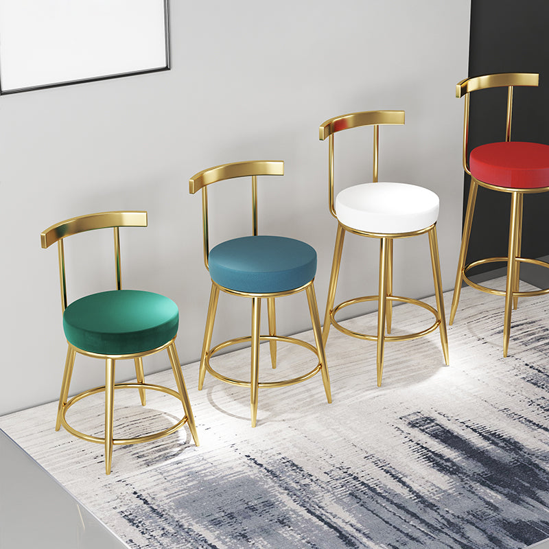 Fabric Round Seat Bar Stools Low Back Gold Iron Base Barstool for Home