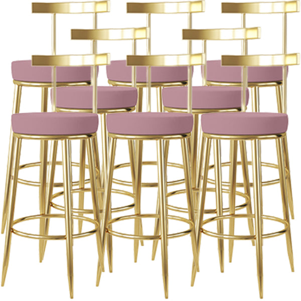 Fabric Round Seat Bar Stools Low Back Gold Iron Base Barstool for Home