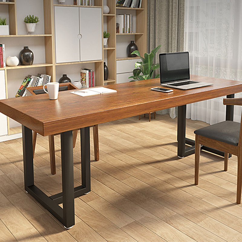 Brown Rectangular Office Desk Wooden Home Writing Desk with Metal Legs