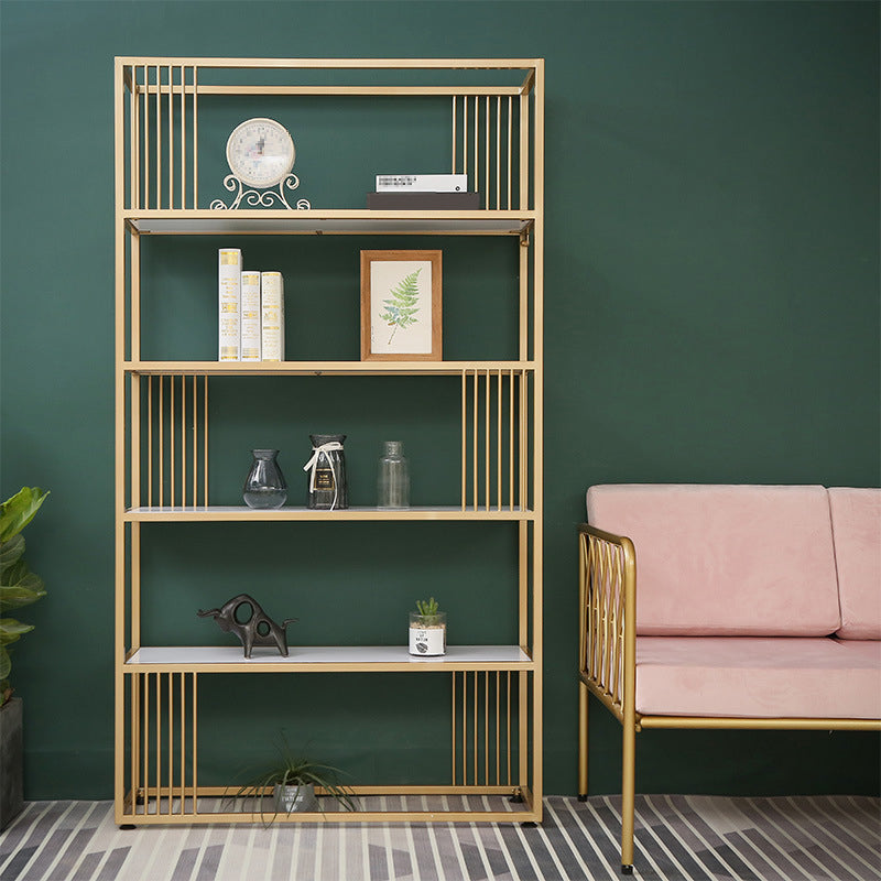 Gold Metal Shelf Bookcase Glam Open Shelf Shelves Included Bookcase Vertical