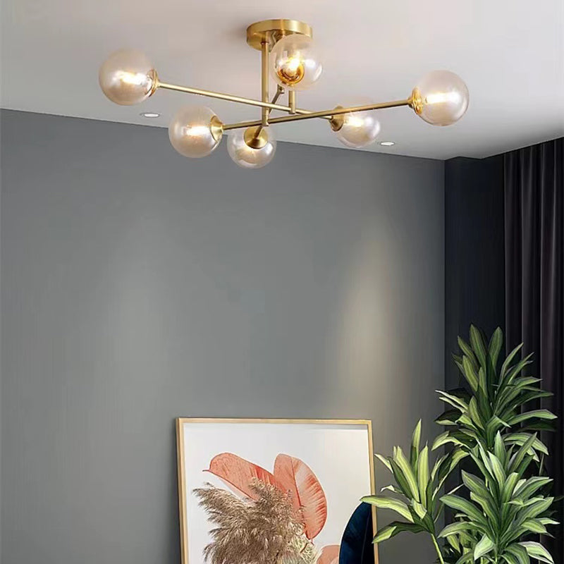 Nordic Style Golden Ceiling Light Ball Shape Glass Shade Ceiling Lamp for Bedroom
