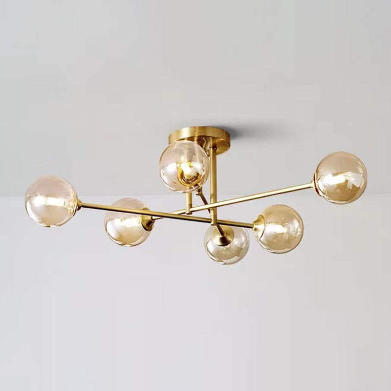 Nordic Style Golden Ceiling Light Ball Shape Glass Shade Ceiling Lamp for Bedroom