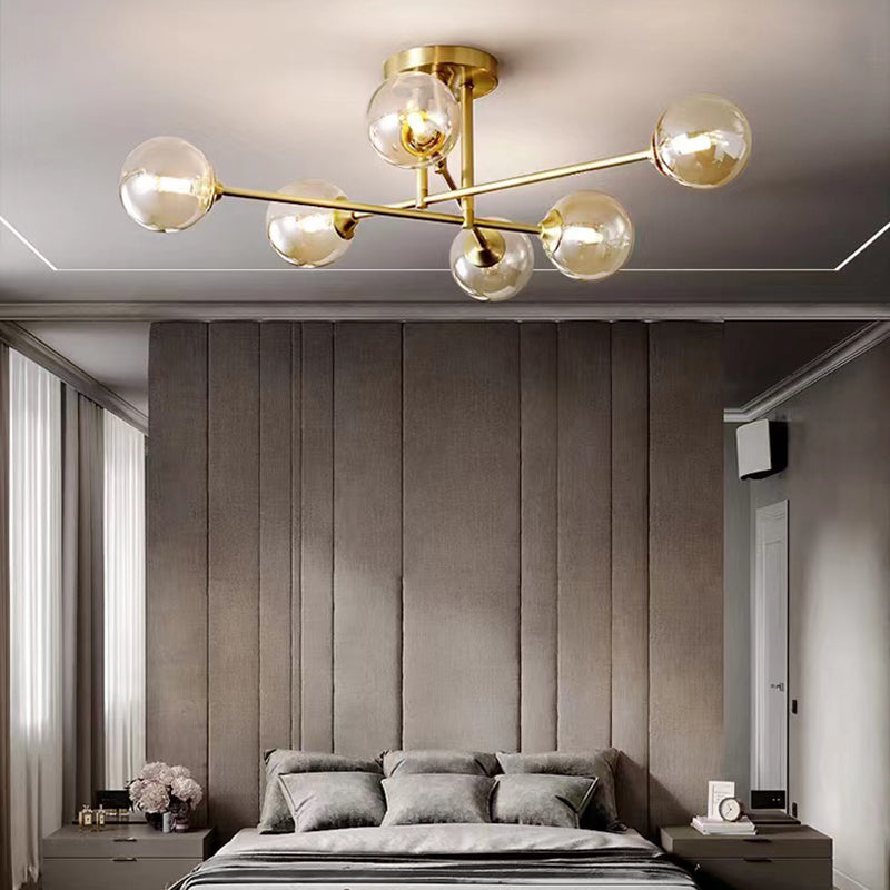 Nordic Style Golden Ceiling Light Ball Shape Glass Shade Ceiling Lamp for Bedroom