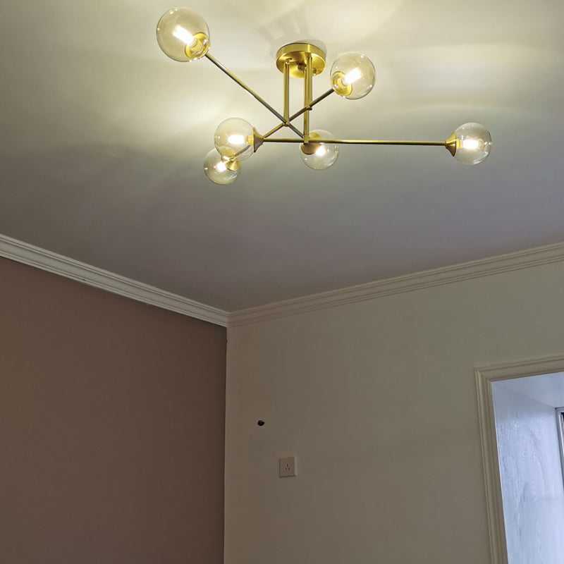 Nordic Style Golden Ceiling Light Ball Shape Glass Shade Ceiling Lamp for Bedroom