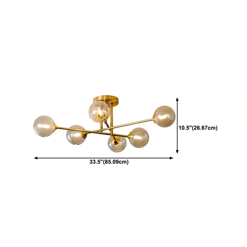 Nordic Style Golden Ceiling Light Ball Shape Glass Shade Ceiling Lamp for Bedroom