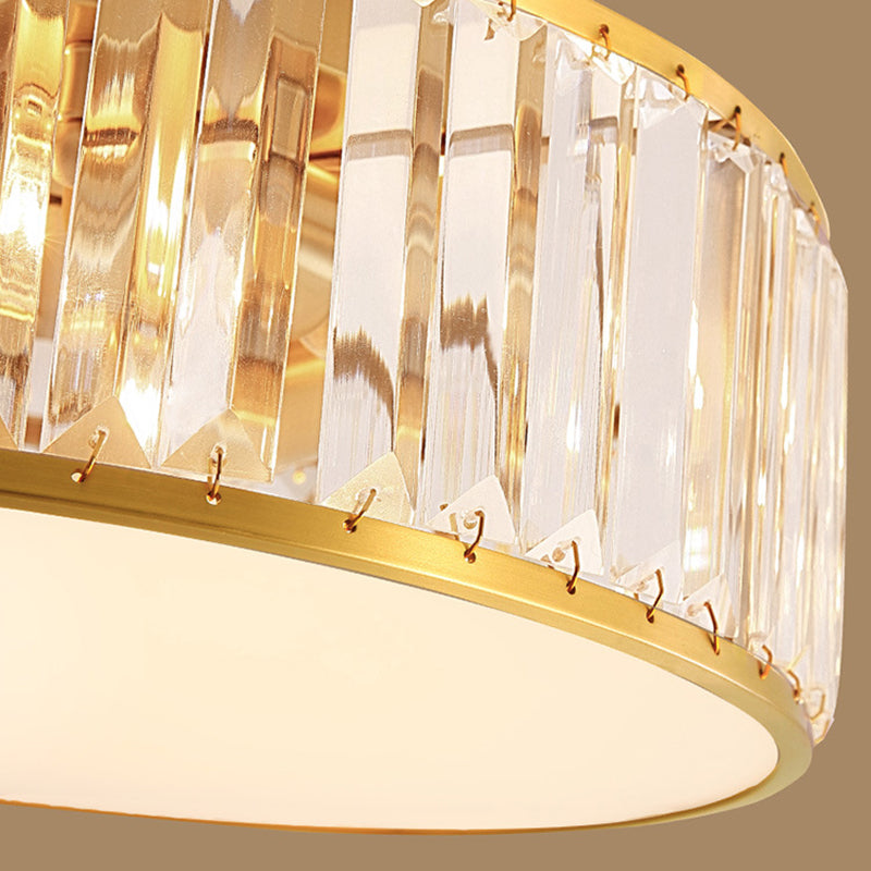 Drum Shade Flush Mount Gold Ceiling Light Fixture with Crystal for Bedroom